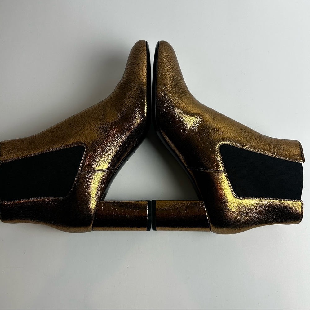 Saint Laurent Paris YSL Gold metallic leather Chelsea ankle boots size: 11 - Picture 7 of 11